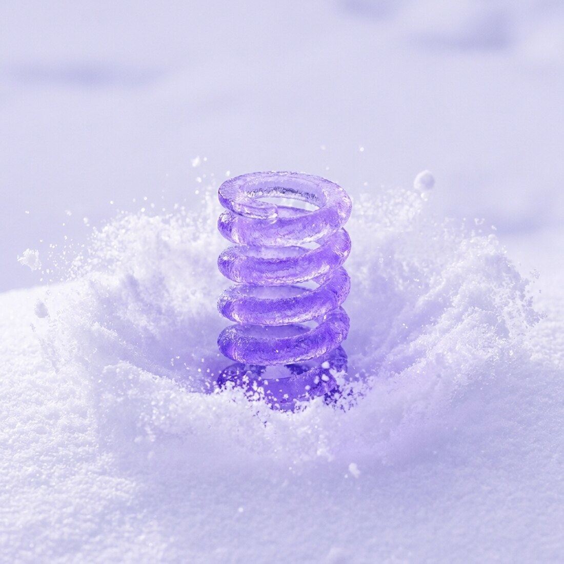 A violet ice spring compressed into snow